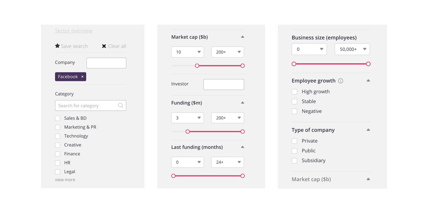 The complex search function was redesigned to make it more intuitive and easier to use. I made use of check boxes, slider bars, drop downs and key word tags to help present the options in a clearer manner. The search filters were also moved to the left of the screen, so the results could auto appear on the right.