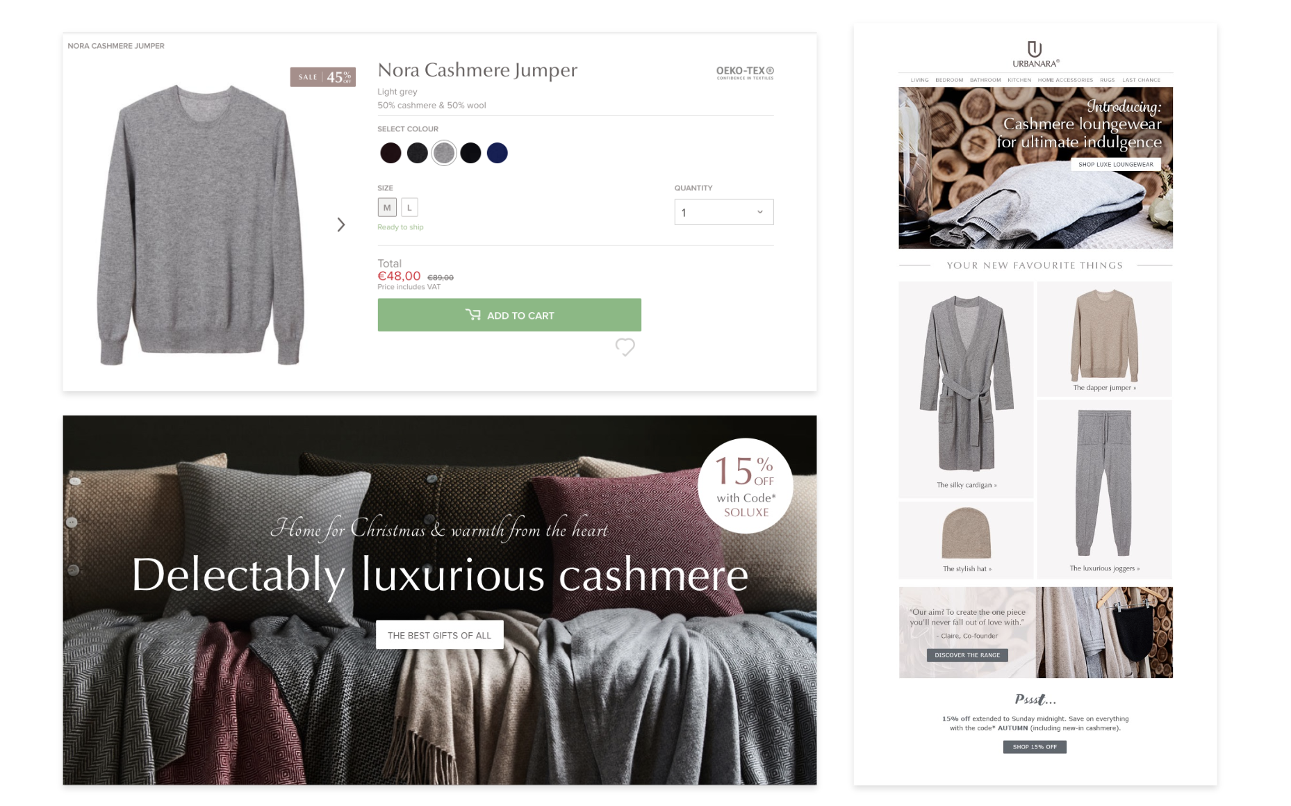 A collection of assets for a cashmere collection launch and sales campaign.