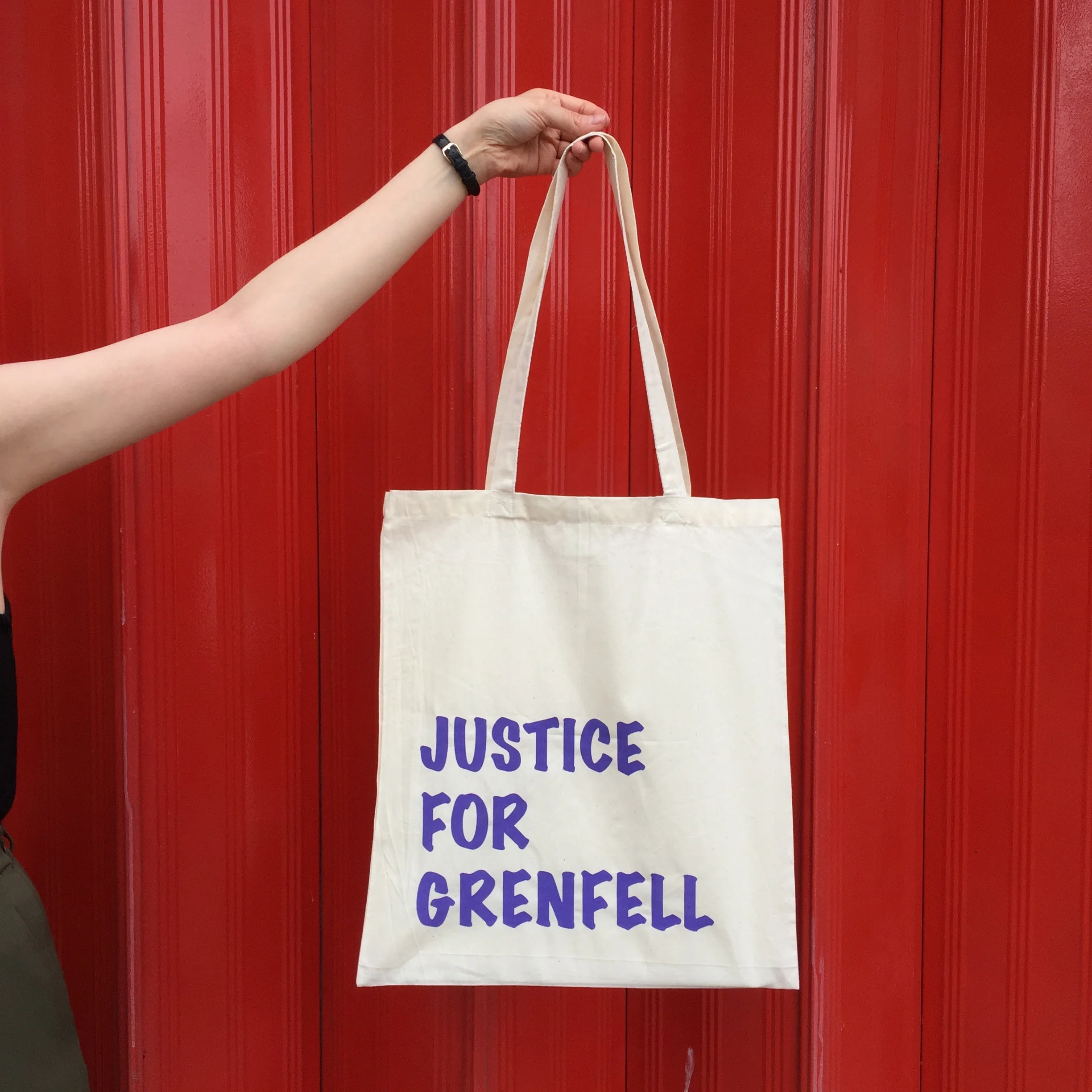 Justice for Grenfell 100% cotton hand screenprinted charity totebags - made in collaboration with Ann-Marie Rayney. All the materials used in making these totebags were donated and every penny (excluding P&P) will go back to those affected via Just Giving. More colours available
