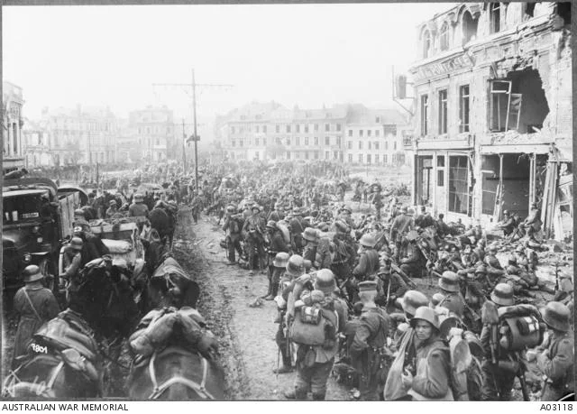 German reserves advancing through St Quentin during 'Operation Michael', March 1918