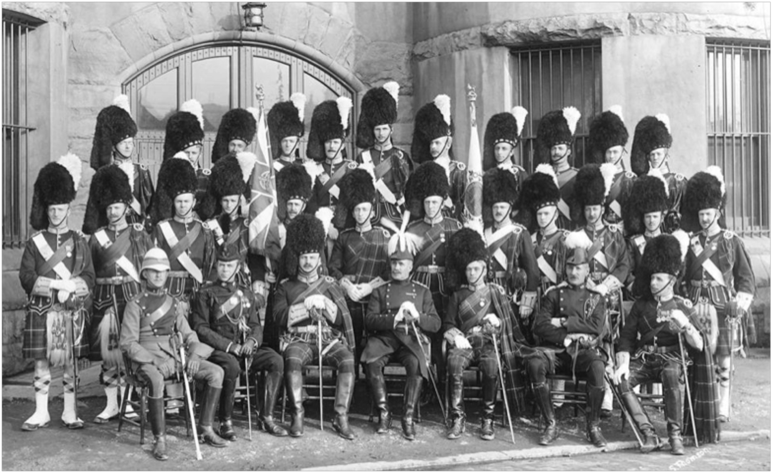 Officers of the 72nd Regiment ‘Seaforth Highlanders of Canada’ in 1913. Lieutenant Roderick O. Bell-Irving is standing in the back row, very left. City of Vancouver Archives, Item AM54-S4-: Mil P225.