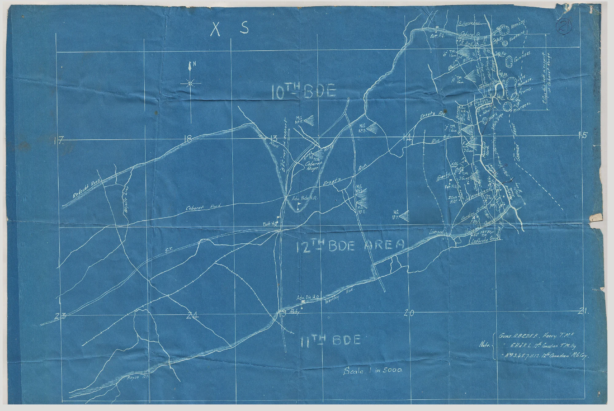 The boundaries of 12 Brigade’s sector at Vimy. The 72nd Battalion was on the Brigade’s left flank and established dominance over both Ersatz and Montreal craters.