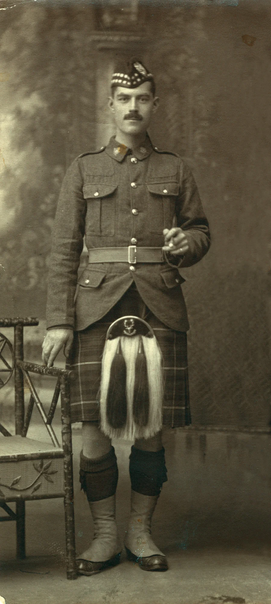 Malcolm McLeod was born in Stornoway, on the Isle of Lewis in Scotland, in 1888. He served for six years with the 3rd Battalion, Seaforth Highlanders (Ross-shire Buffs, The Duke of Albany’s), before emigrating to Canada and joining the 72nd Seaforth Highlanders of Canada during the First World War. An original who served in France with the battalion from August of 1916, McLeod was severely wounded at Vimy Ridge. Shot in the neck, back, buttock and foot, he was slipping in and out of consciousness and presumed dead. When he heard troops clearing the battlefield of dead say, “I guess we have room for one more” he summoned the strength to groan. Malcolm would spend the next year in and out of hospitals, undergoing multiple operations to remove bullet fragments and shrapnel, before coming home to Canada and being discharged in May of 1918. For his actions at Vimy Ridge, Malcolm McLeod was cited for conspicuous gallantry.