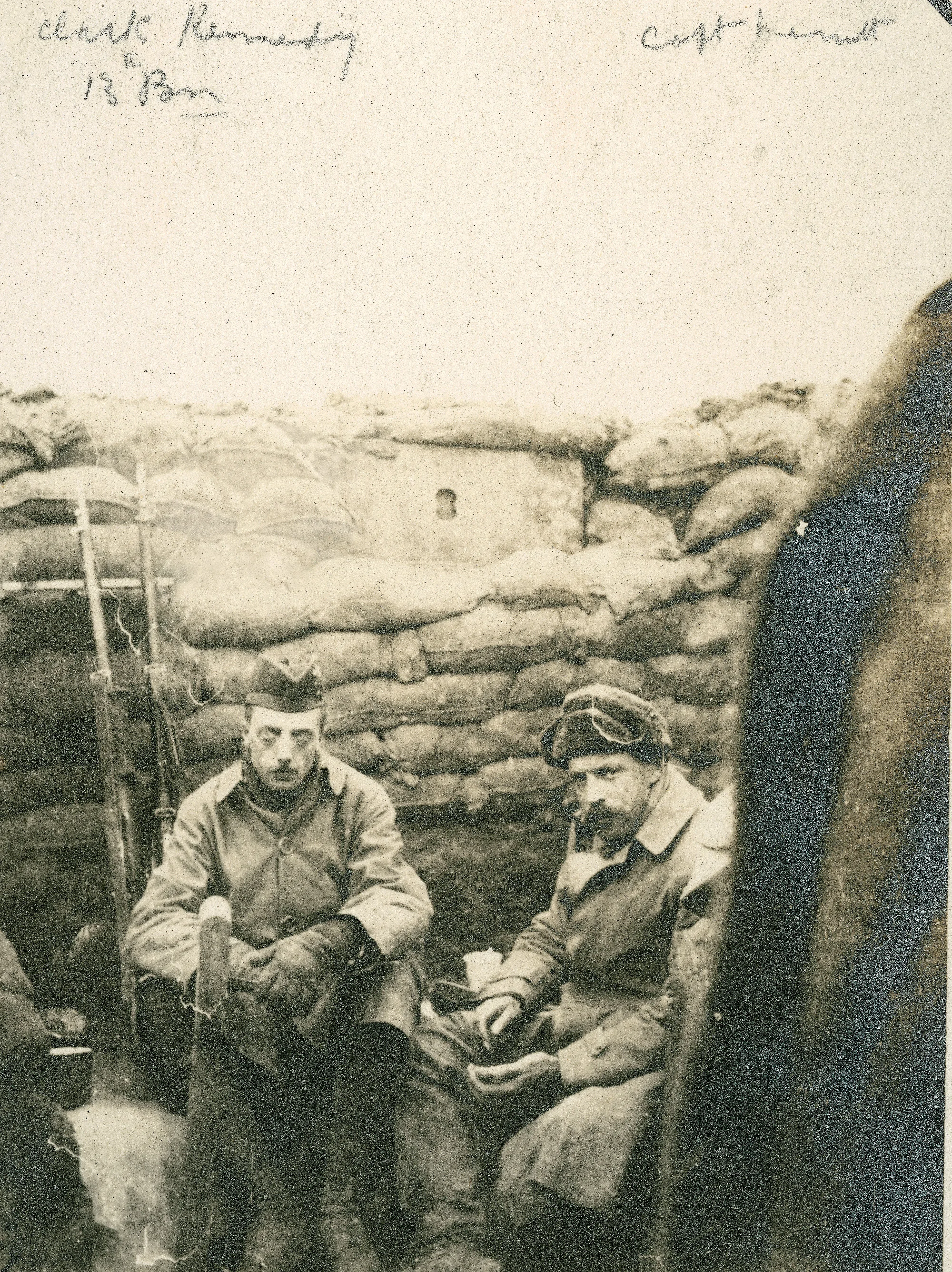 Captain William Hew Clark-Kennedy of the Black Watch, 13th Battalion on the left, and Captain Cecil Mack Merritt of the Seaforth Highlanders, serving with the 16th Battalion, on the right. Clark-Kennedy would later command the 24th Battalion (Victoria Rifles of Canada) and be awarded a Victoria Cross at Arras in August 1918. Merritt was killed days after this photo was taken, on April 23rd, 1915 at the Second Battle of Ypres. His son, Charles Cecil Ingersoll Merritt, was commissioned as an officer with the Seaforth Highlanders of Canada in 1929, and would be awarded a Victoria Cross while commanding the South Saskatchewan Regiment at Dieppe.