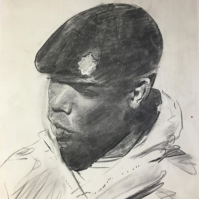 #drawing of a #soldier #Charcoal #portrait #military #headstudy #stronglight #charcoalonpaper #warartist