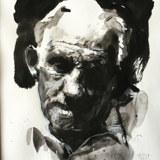 #portrait #drawing of Sid #ink #watercolour #sketch #headstudy #blackandwhite #oldface #characterful