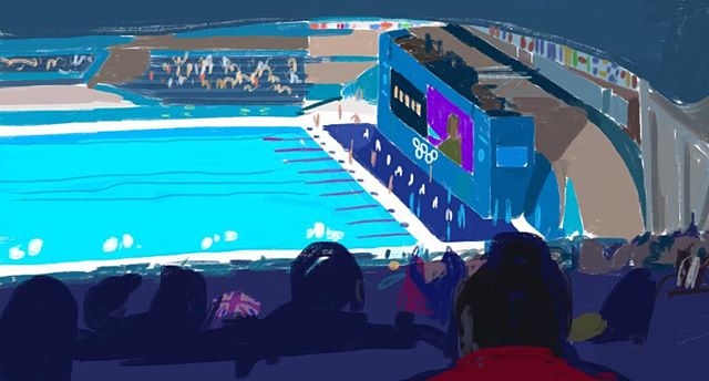 I'm enjoying #olympics #rio2016 memories of #london2012 #ipadart #sketch of #swimming #aquaticcentre