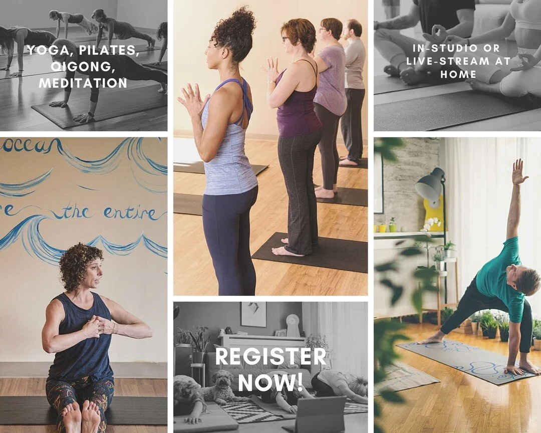 Feel connected from home or in-studio! Our Summer 3 Session (Aug 30 - Sept 26) features over 100 Yoga, Pilates, Qigong and Meditation classes per week live-stream with over half of those classes ALSO in-studio! In-studio classes are for students who are fully vaccinated.
Multi-class discount, flexible scheduling of classes and generous make-up policy.
Please see our website for full details.