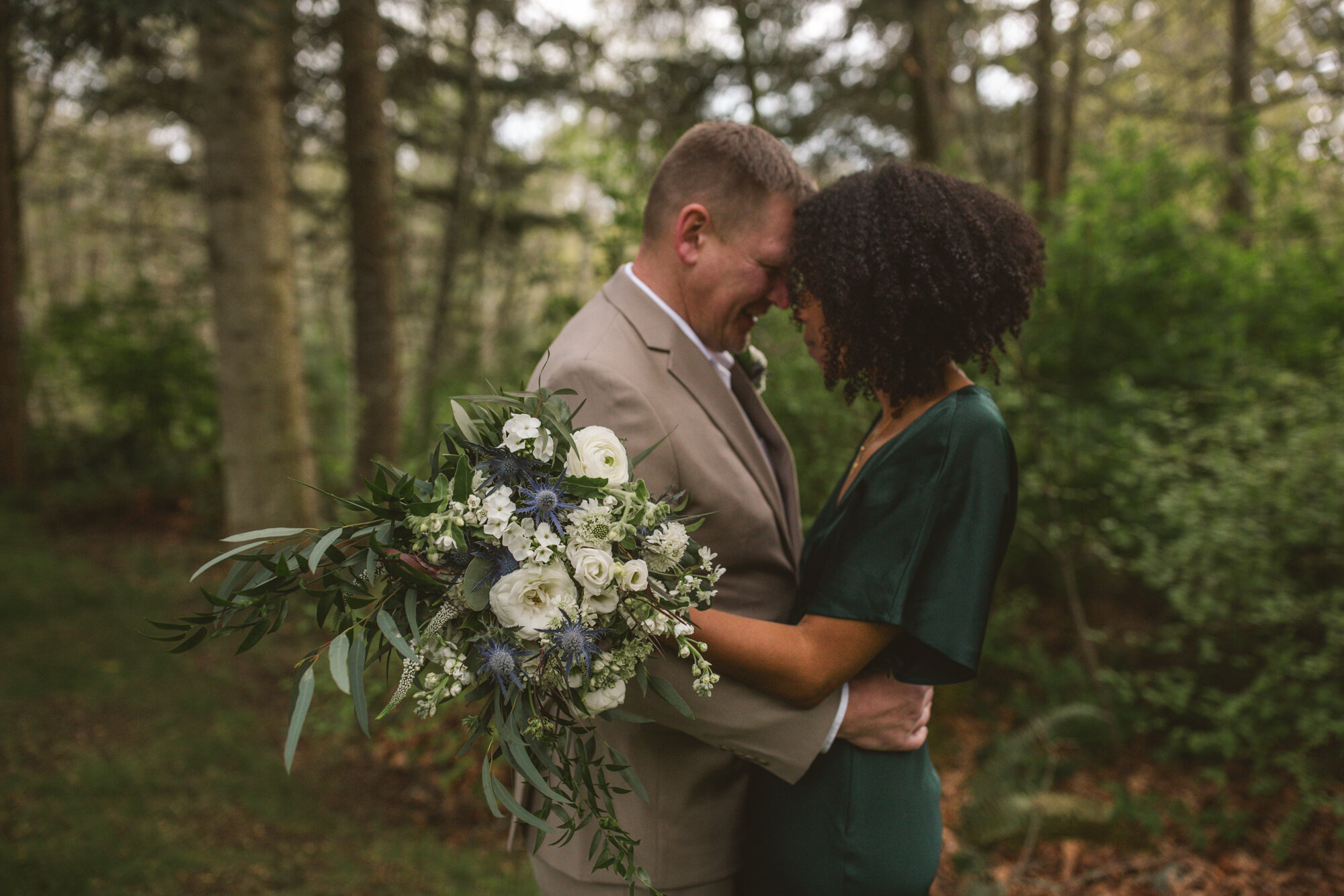 When your elopement couple tells you &quot;We love dark greens and blues.&quot; I have to admit I was so excited to see her dress!!!🌲💚So lovely 💙