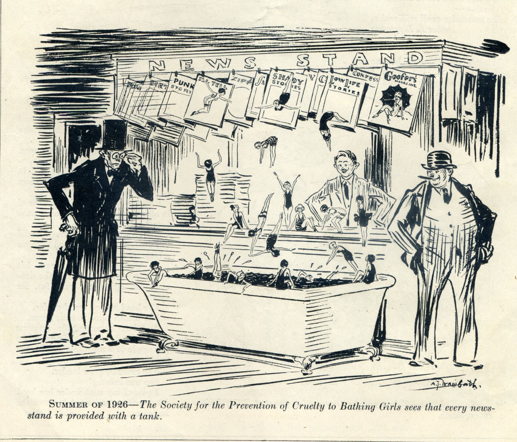 a 1925 cartoon in Judge Magazine commenting on the many "snappy" magazines on the newsstand