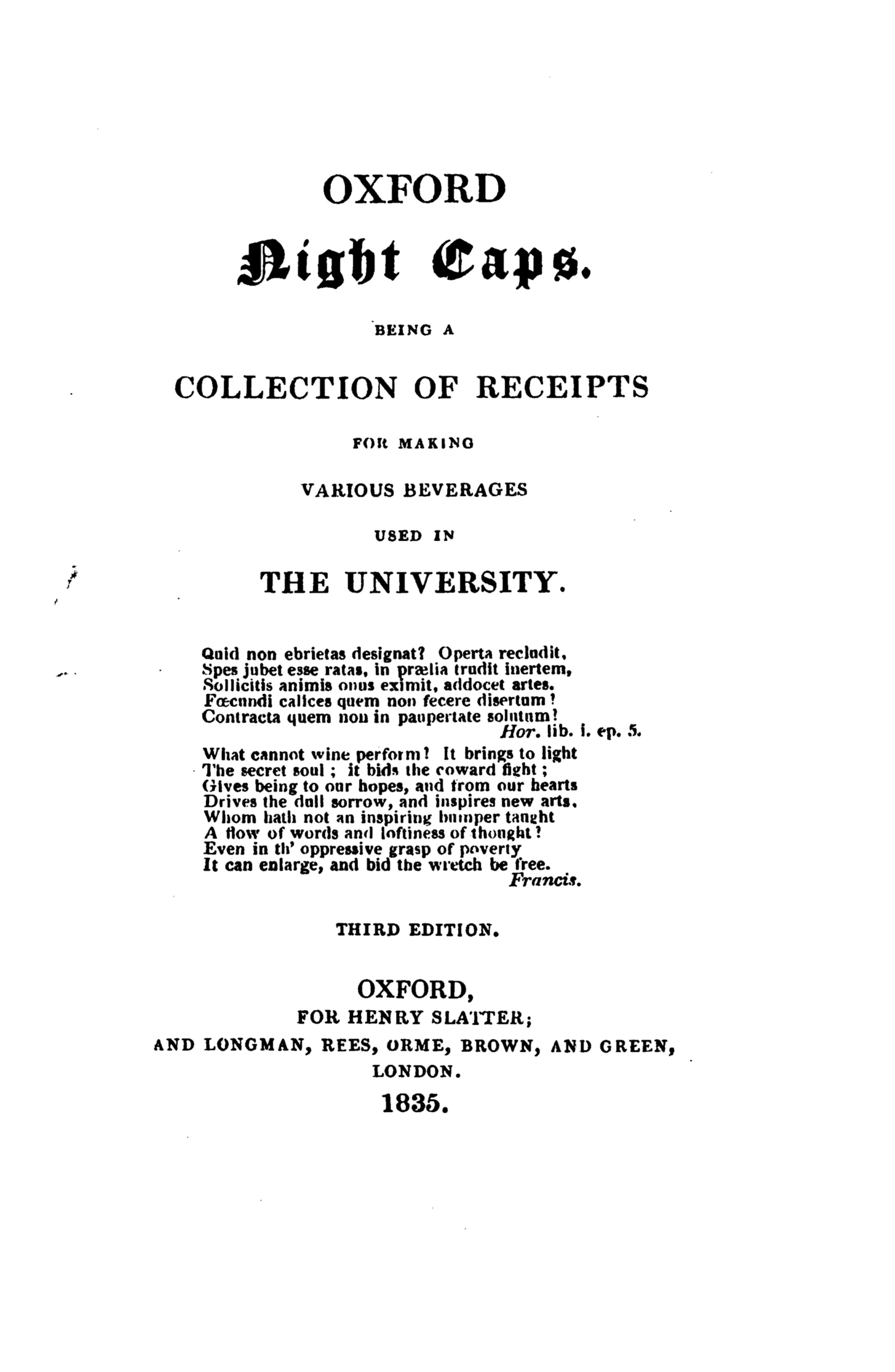 Jerry Thomas, Oxford Night Caps, and Defining the Cocktail Book