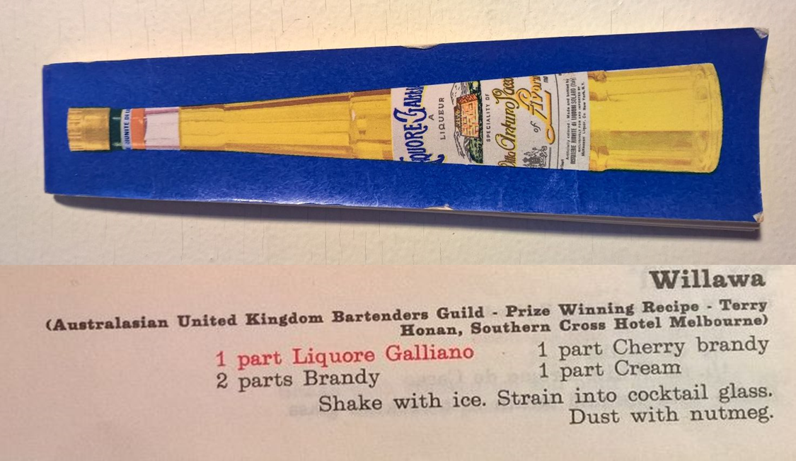 Galliano Drink Book, Sept., 1968, and the recipe for the Willawa
