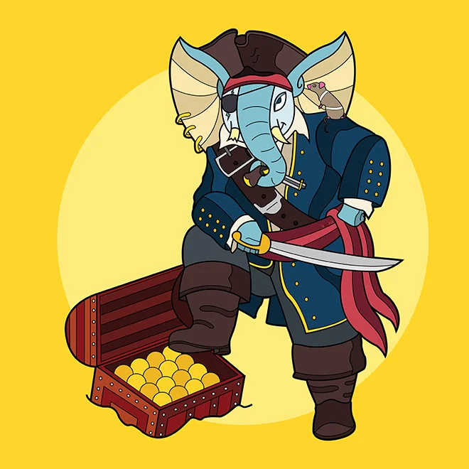 We’ve always had a very romanticized vision of pirates, like they were the rebels of the seas, with images of Errol Flynn’s Captain Blood being the charismatic swashbuckler or Johnny Depp’s Captain Jack Sparrow being the playful trickster. Being a fan of both characters, I thought to myself, who’s the most playful and charismatic character in Indian mythology who could best fit the regal, adventurous and playful image of a pirate? Of course, it ended up being Ganesha, with a little mouse on his shoulder instead of a parrot.