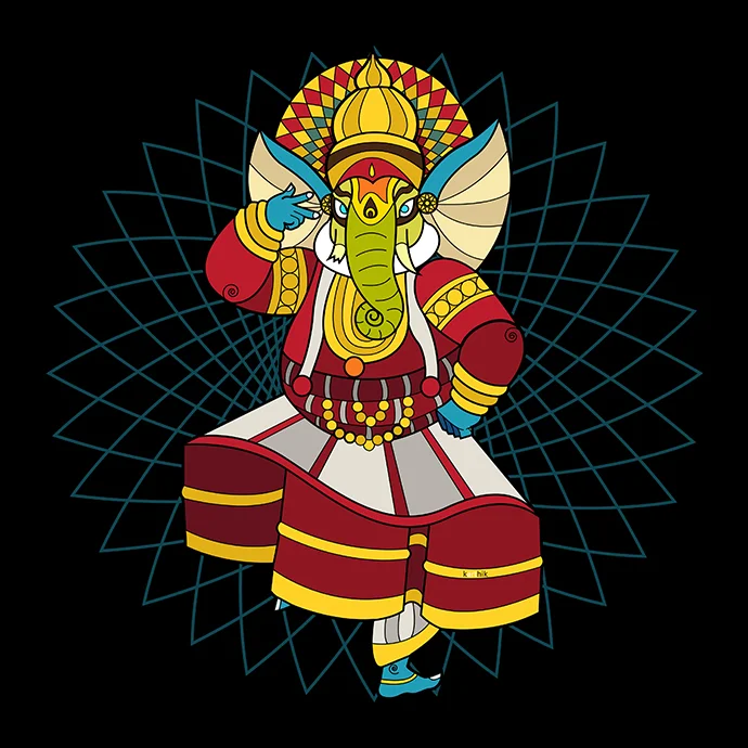 Right after finishing with the Musical Instrument Ganesha set and the Tamil Folk Dance Ganesha set, I set my sights on other forms of Indian dance and I set my sights on the Kerala dance form of Kathakali first owing to the vibrant colors, elaborate makeup and intricate costumes. Somehow Ganesha seems to fit quite aptly into a lot of these scenarios, in a perfect combination of playfulness and tradition.