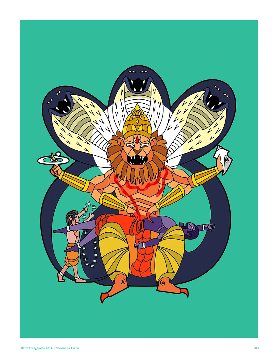 Coming from a Quality Engineering background, I’ve always thought of the story of Narasimha as a lesson in good Product Testing Approaches.The demon Hiranyaksha gets a boon from Brahma that was structured like the standard workflow of any software program.
He couldn’t die in day or night
He couldn’t die in air or ground
He couldn’t die by weapon or bare hands
He couldn’t die by man or beast or deva or asura
He couldn’t be killed by anything living or nonliving or anything created by Brahma
Vishnu understands the boundary nature of each of these conditions and identifies new unique conditions that the boon cannot accommodate (by emerging from a pillar at twilight in a half-man half-lion form, placing the asura on his thighs and using his nails) and uses those to break the workflow of the boon and create a showstopper critical defect (which here is the death of the asura)
Can we identify more mistakes in our workflows by thinking like Narasimha?