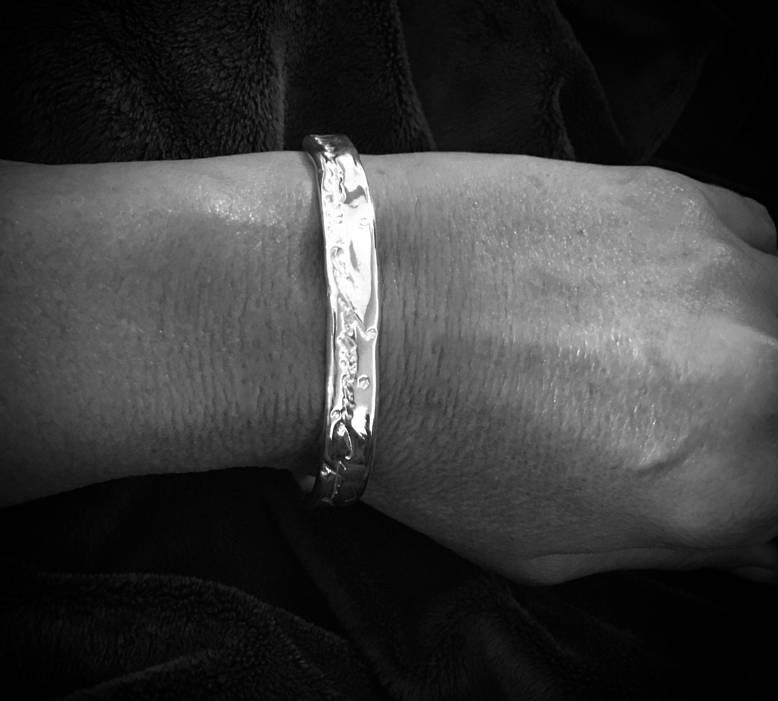 Wide Script Bangle:wearing.jpg