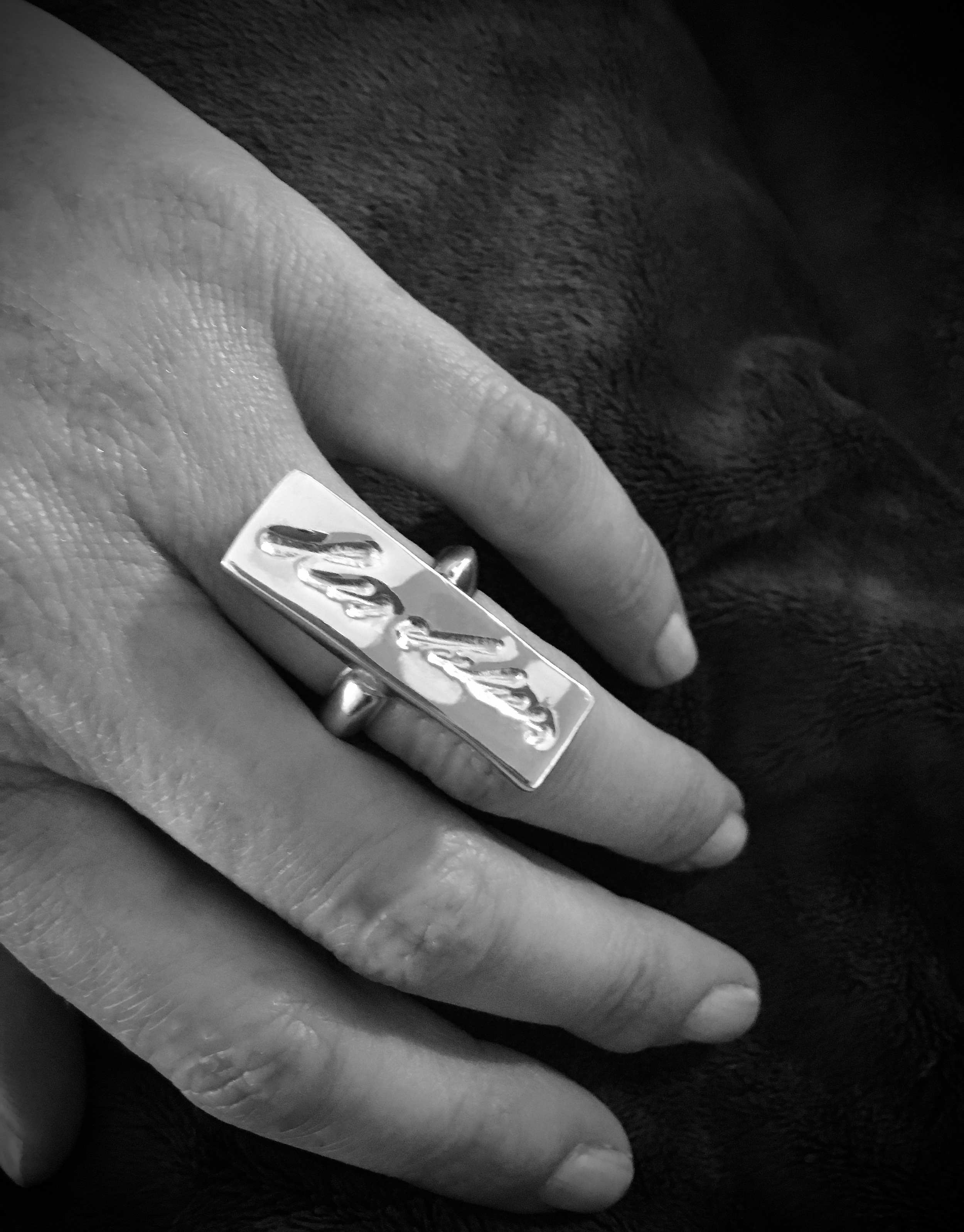 Rectangle Script Ring:wearing.jpg
