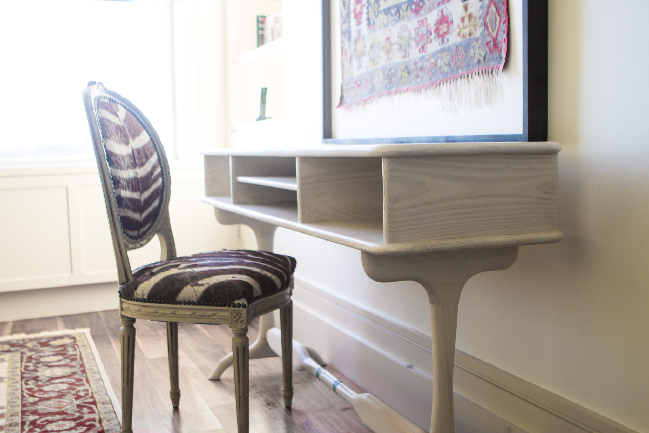 Bleached Ash desk with turquoise inlay