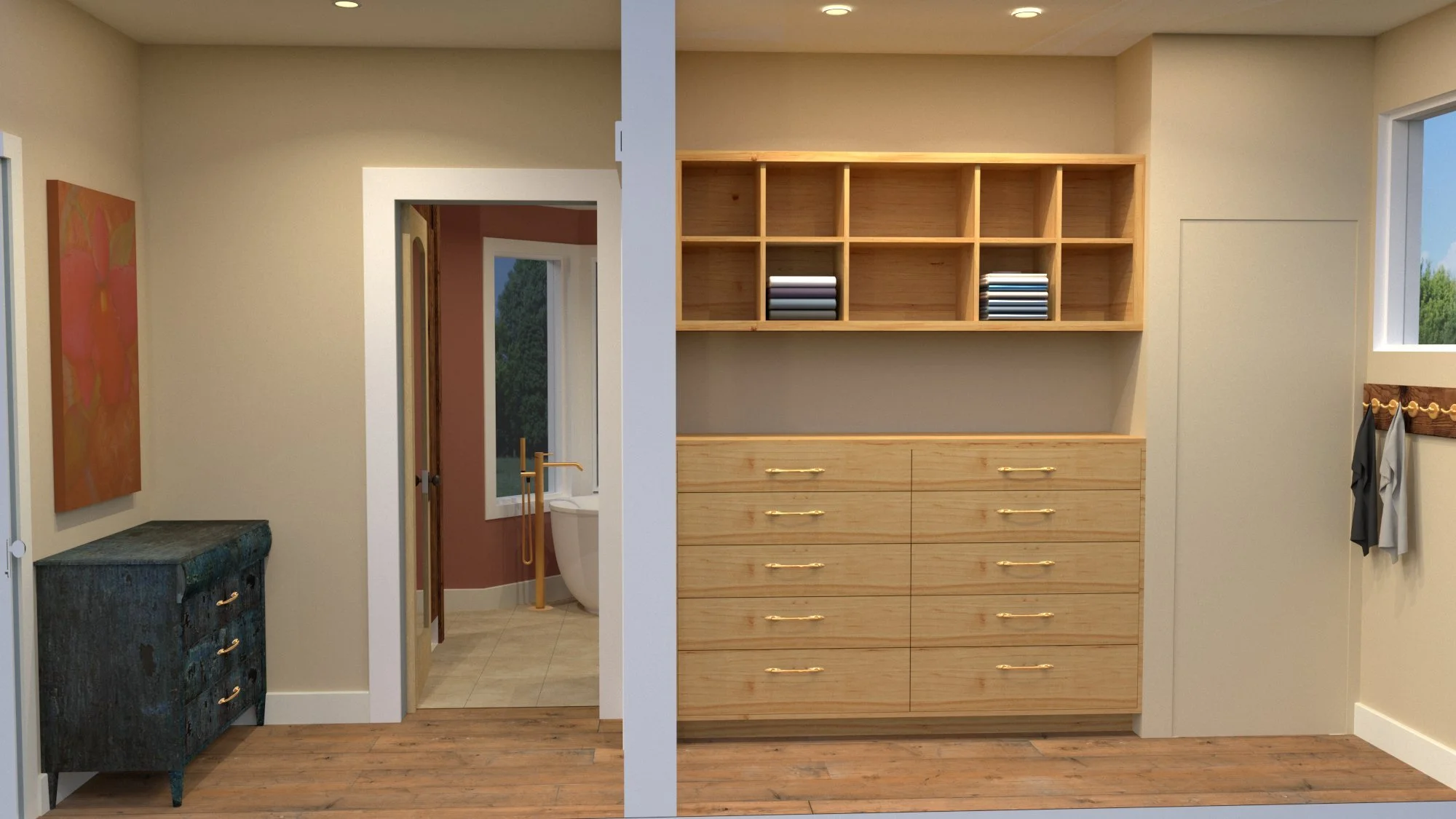 Danforth Pike Drawer Closet Side w view to bathroom.jpg