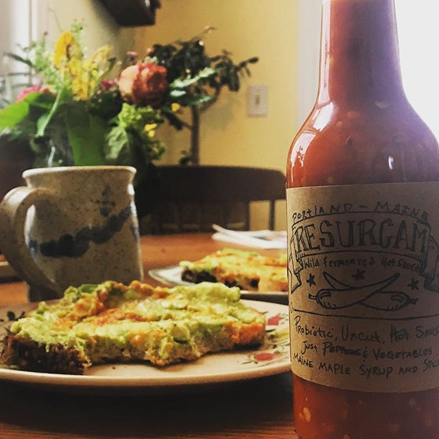 Snow day ResurgamAvoToast and bullet proof coffee...time to get out in it! #hipsterbreakfast #avocadotoast #localhotsauce #fermentedfoods #portlandme