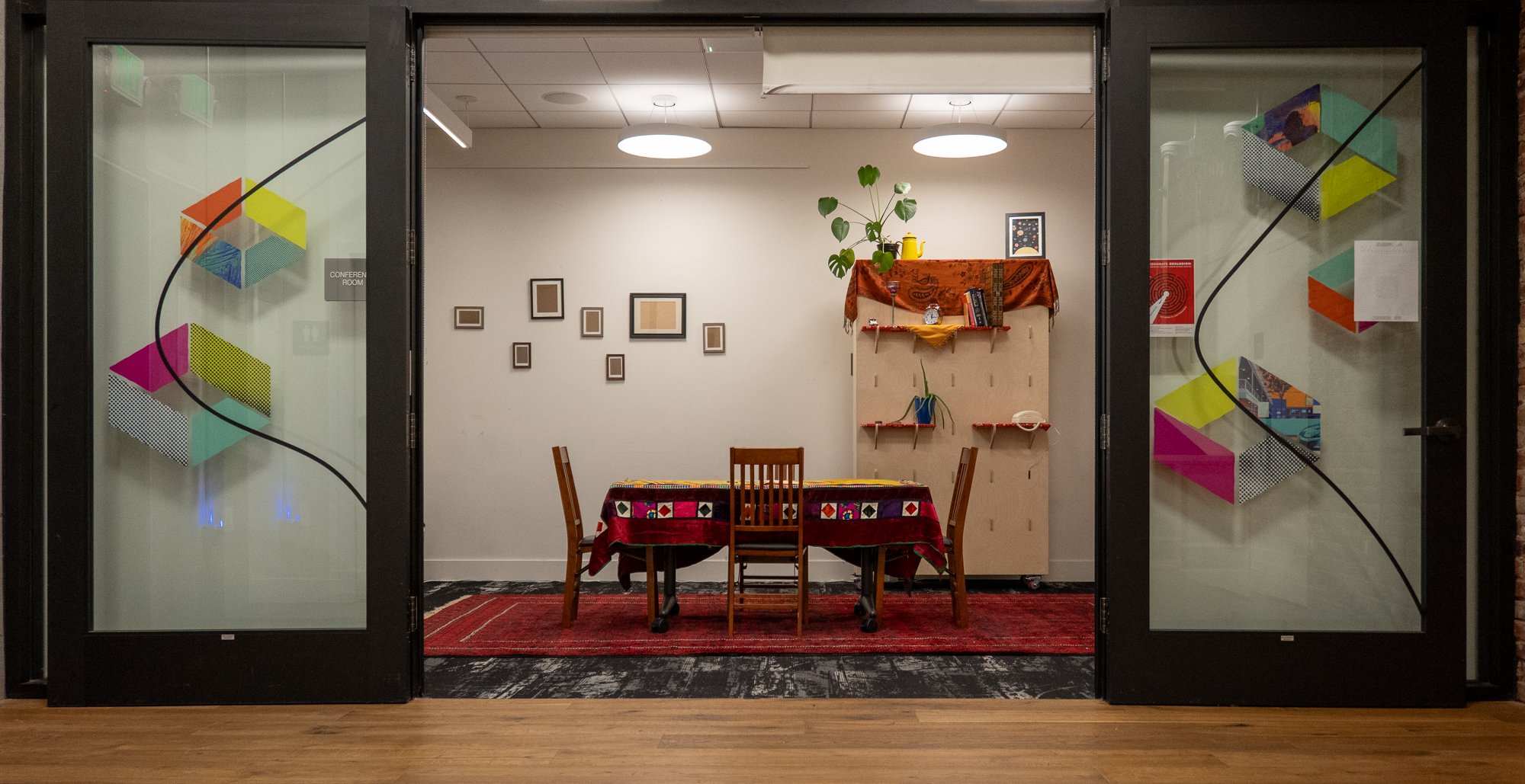  A view of the escape room with the doors open—though players experienced it with the doors and blinds shut. 