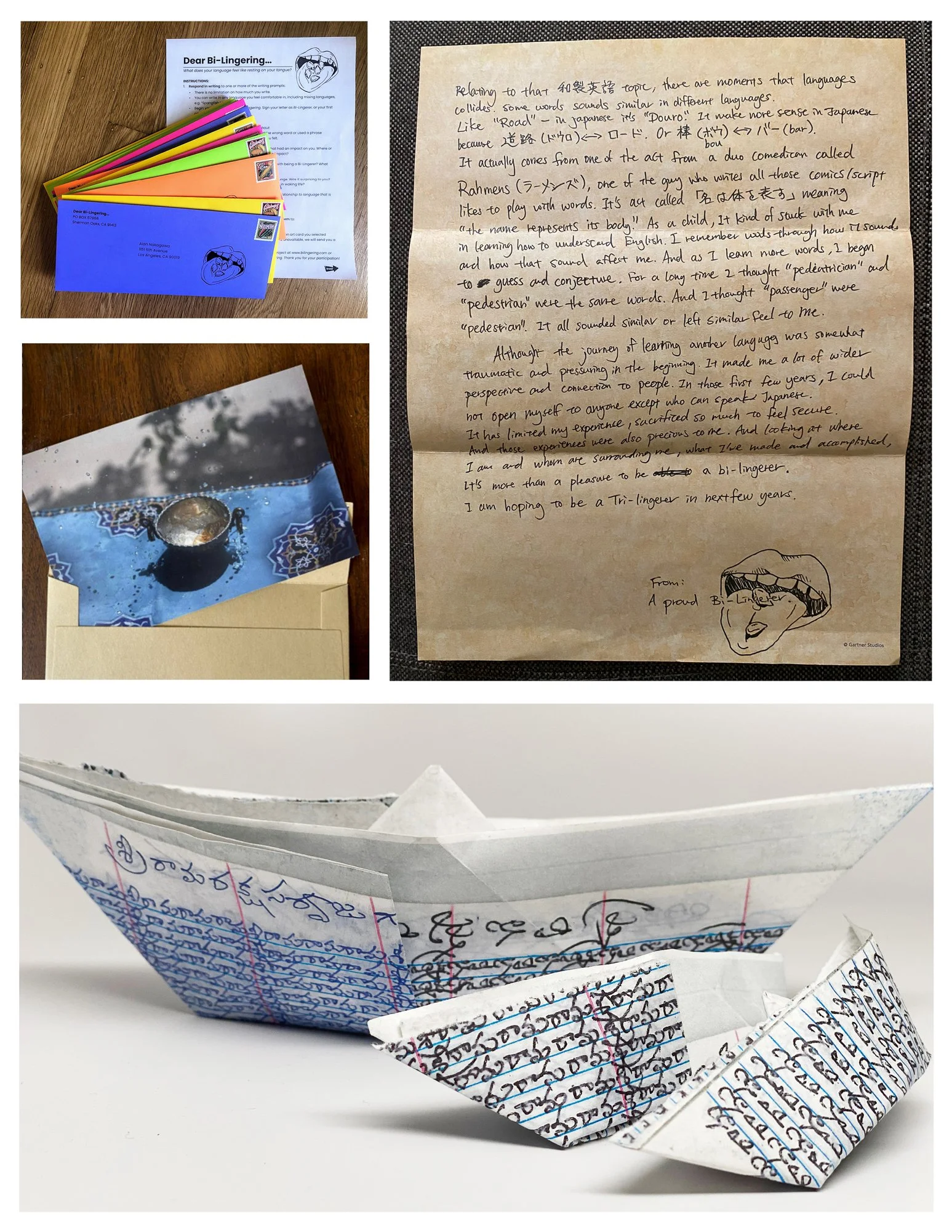  1.&nbsp;&nbsp;&nbsp;&nbsp;&nbsp;&nbsp; Letter Kit: Writing prompts, Bi-Lingering sticker, Self-addressed stamped envelope 2.&nbsp;&nbsp;&nbsp;&nbsp;&nbsp;&nbsp; Participant letter 3.&nbsp;&nbsp;&nbsp;&nbsp;&nbsp;&nbsp; Participant Letter 4.&nbsp;&nb