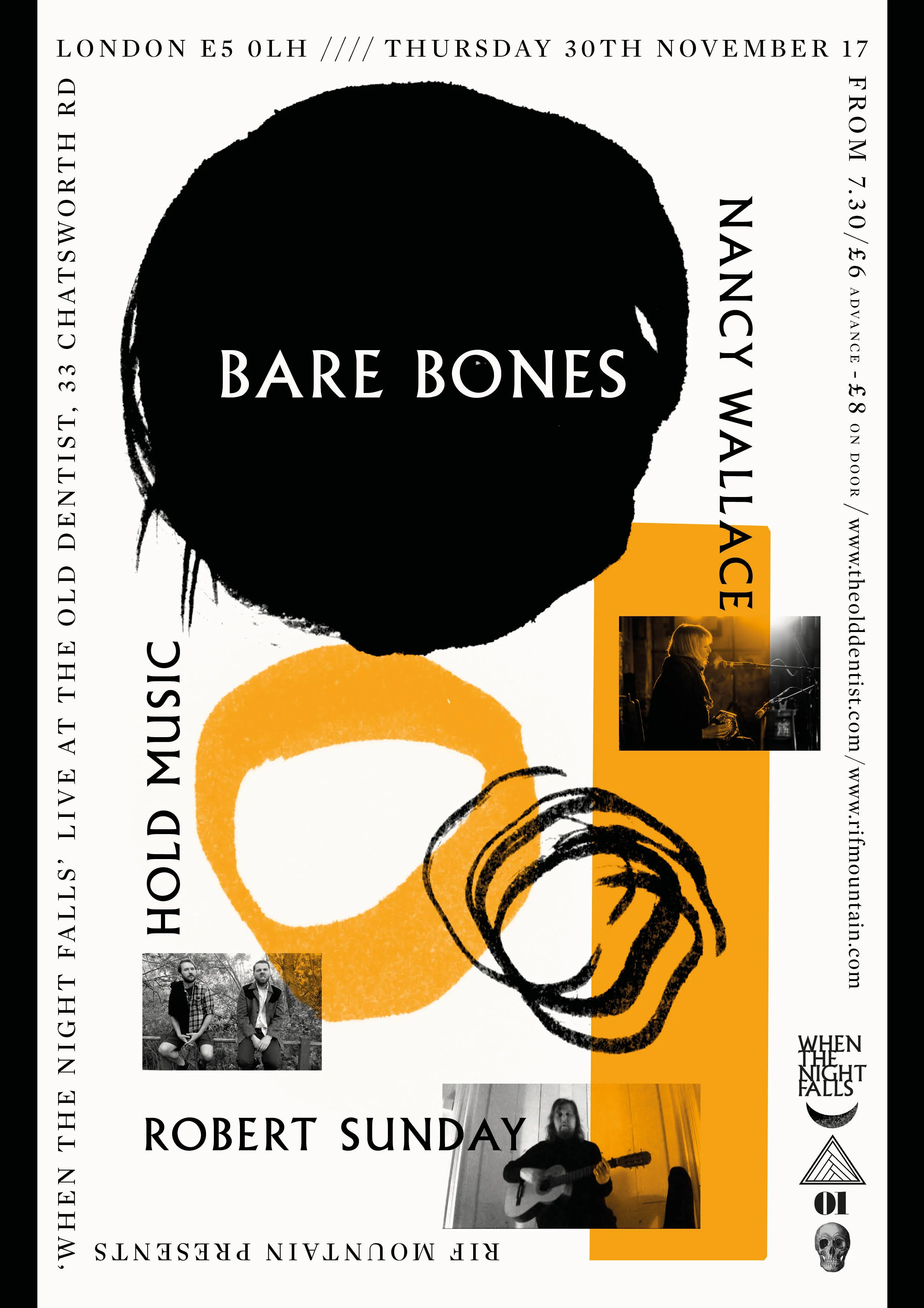 ‘When The Night Falls’   with Live music from  Bare Bones Robert Sunday Hold Music Nancy Wallace