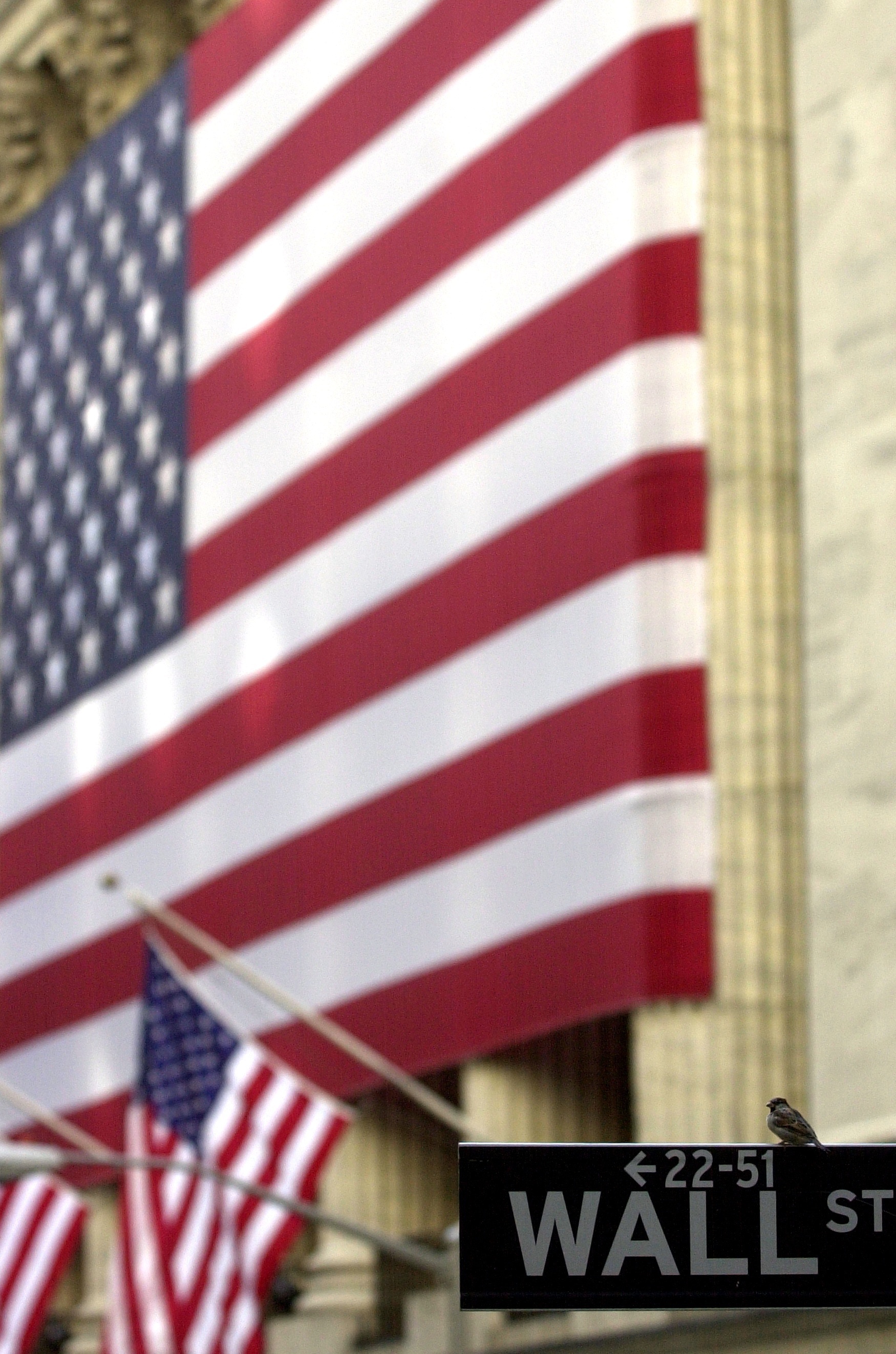 #6
A bird perches itself on the street sign near the New York Stock Exchange.