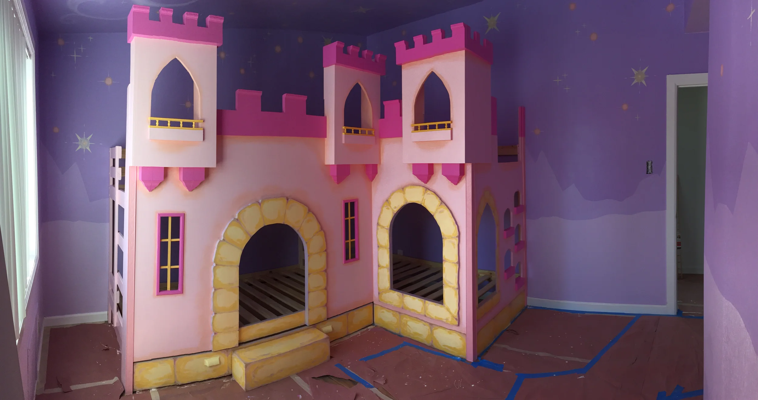 Custom Designed and Hand Painted Castle with Bunk Beds/Painted Room