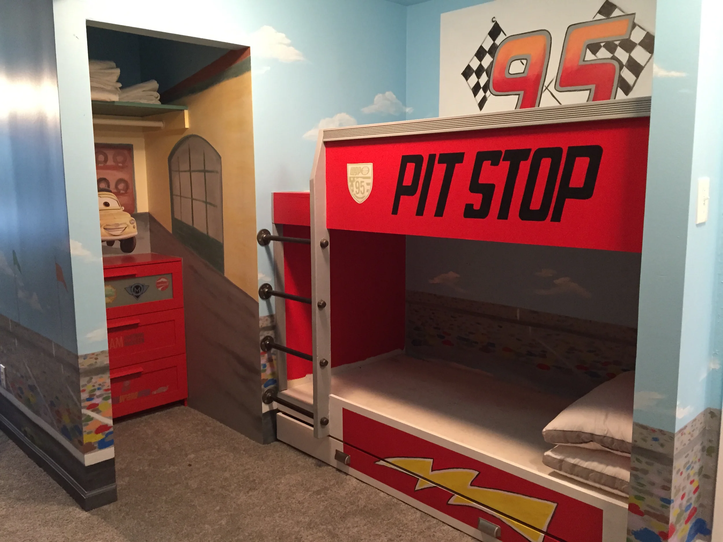Disney CARS Inspired Room and Bunk Beds with licensed Disney decals