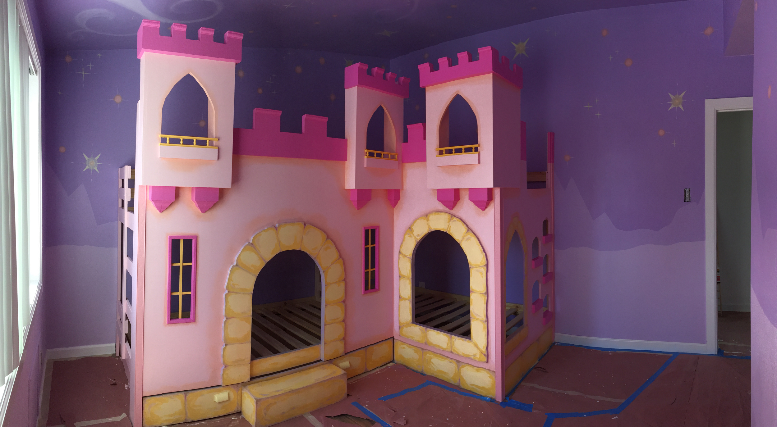 Custom Designed 5 Bed Princess Castle and Backdrop Painting