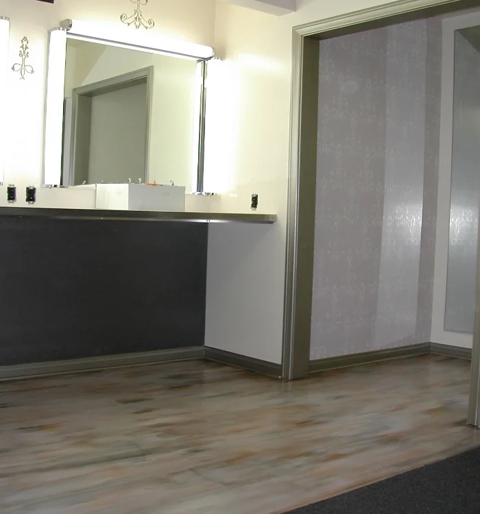 Distressed Faux Hardwood Floor, Stenciled Walls
