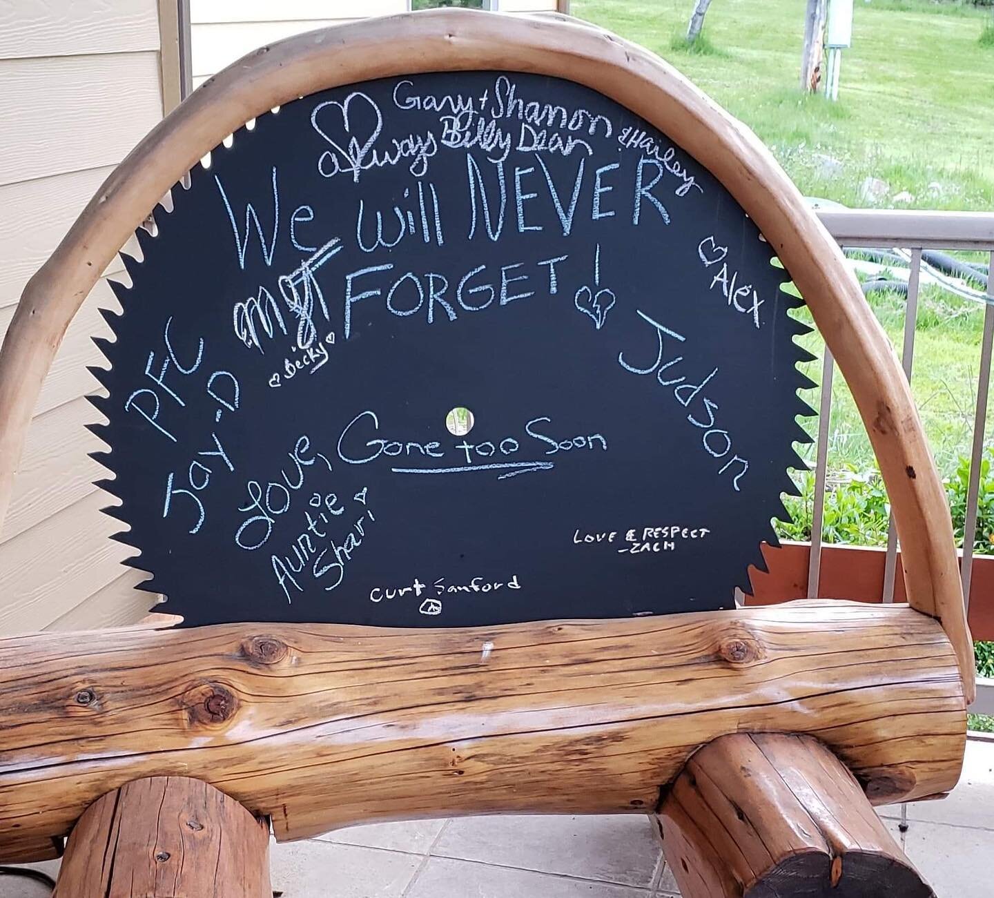 From my beautiful friend Shari: ❤️❤️❤️
Hello darlin 😘 
We had family over today for Memorial Day. We have this chalkboard on our porch. Just wanted to share this picture with you. JayD and Judson were on our minds and hearts as were their mama's ❤
