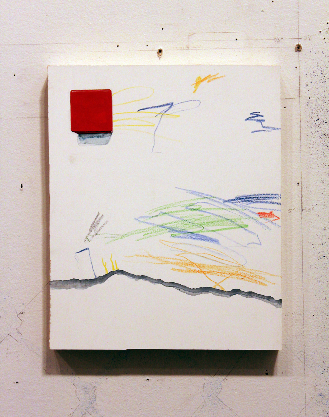 Child's Drawing with Red Block