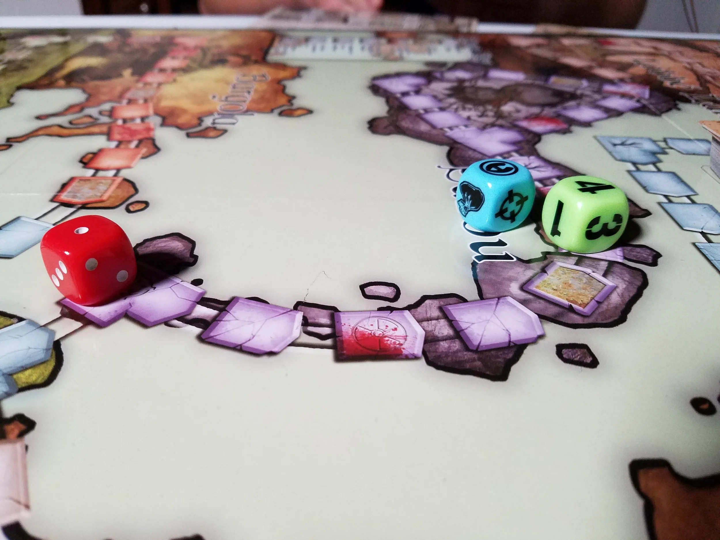 Cross Hares has three dice: the Movement die, the Research die and the Challenge die. 