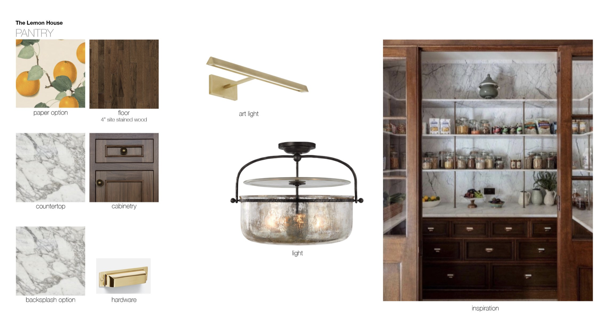 butlers pantry design lemon wallpaper walnut cabinetry mercury glass flushmount