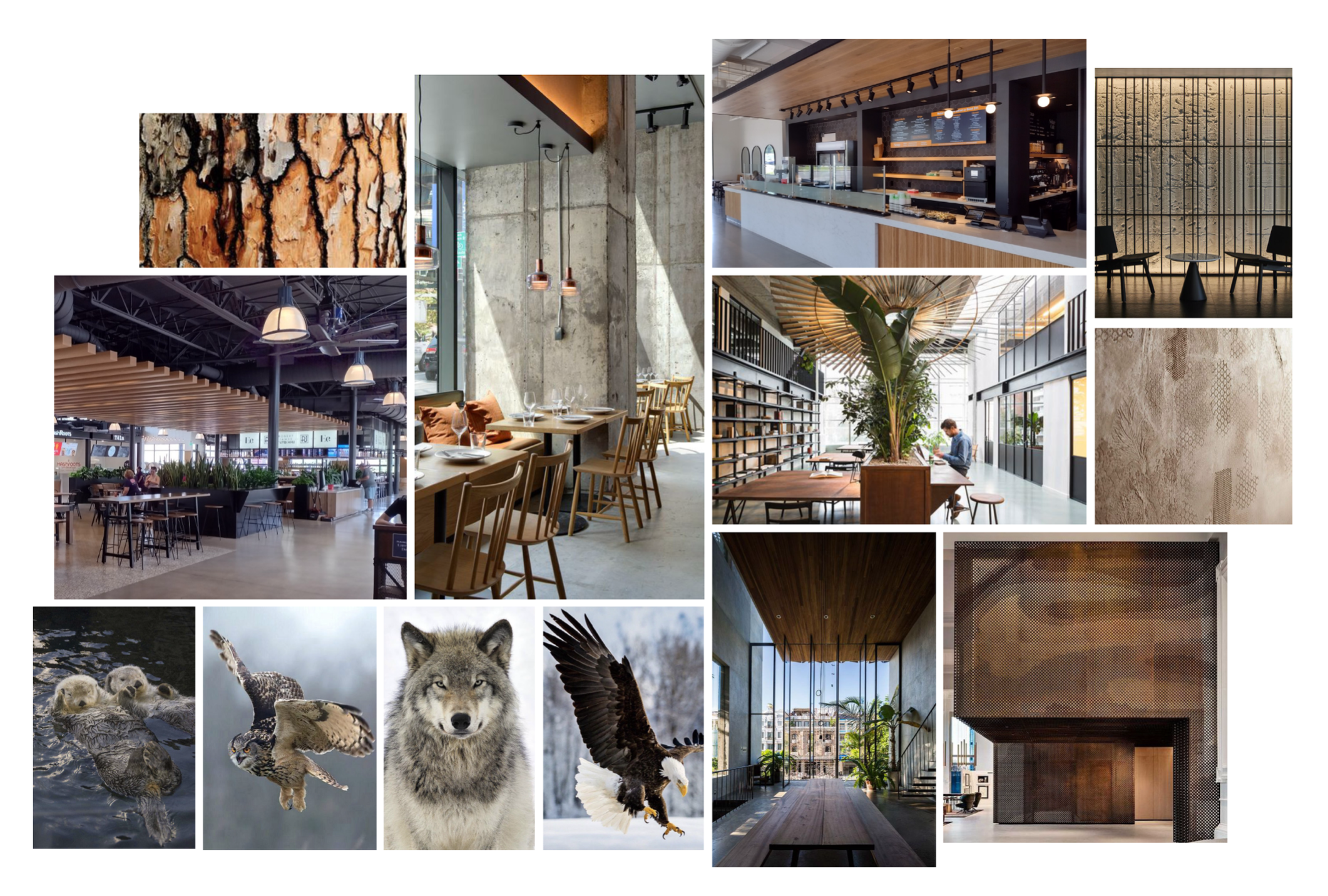 look tone feel zoo design restaurant north american cuisine rustic earthy design perforated steel wall