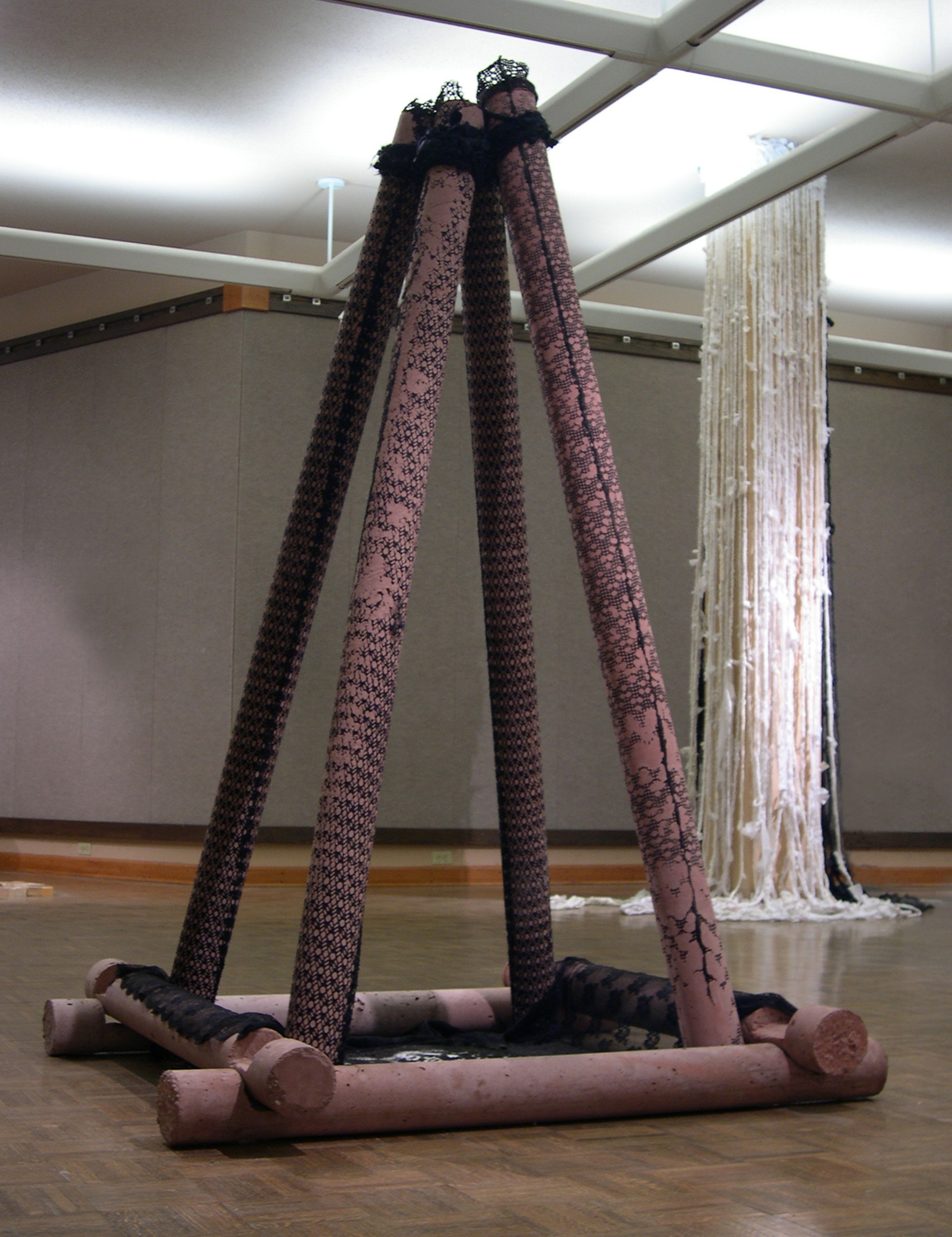  Upright , 2008 Cast cement, lace and braided silk, 82x36x36 inches 
