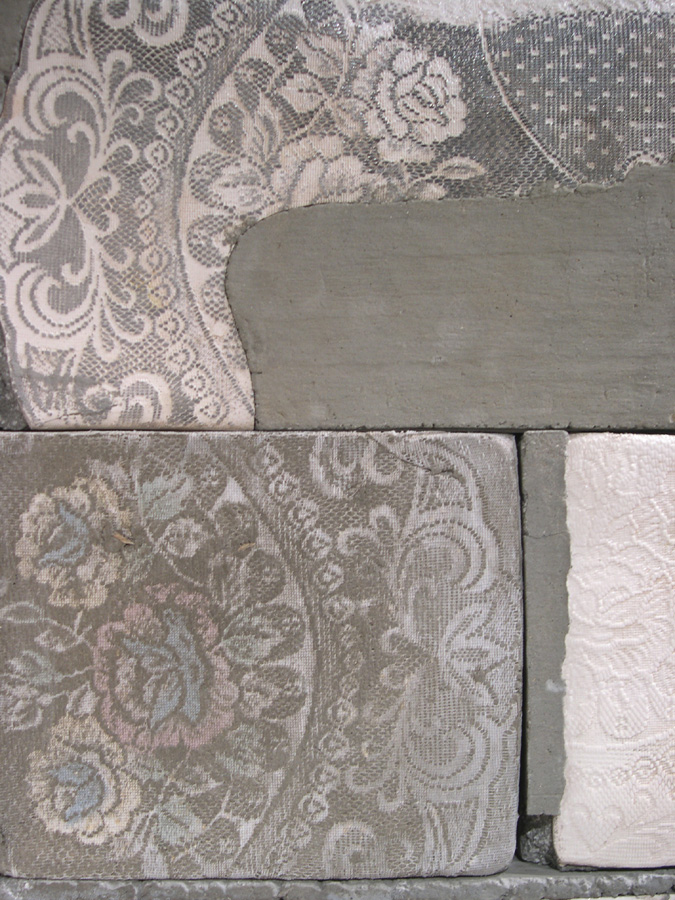  Detail of  Cornered , cast cement, lace and porcelain  