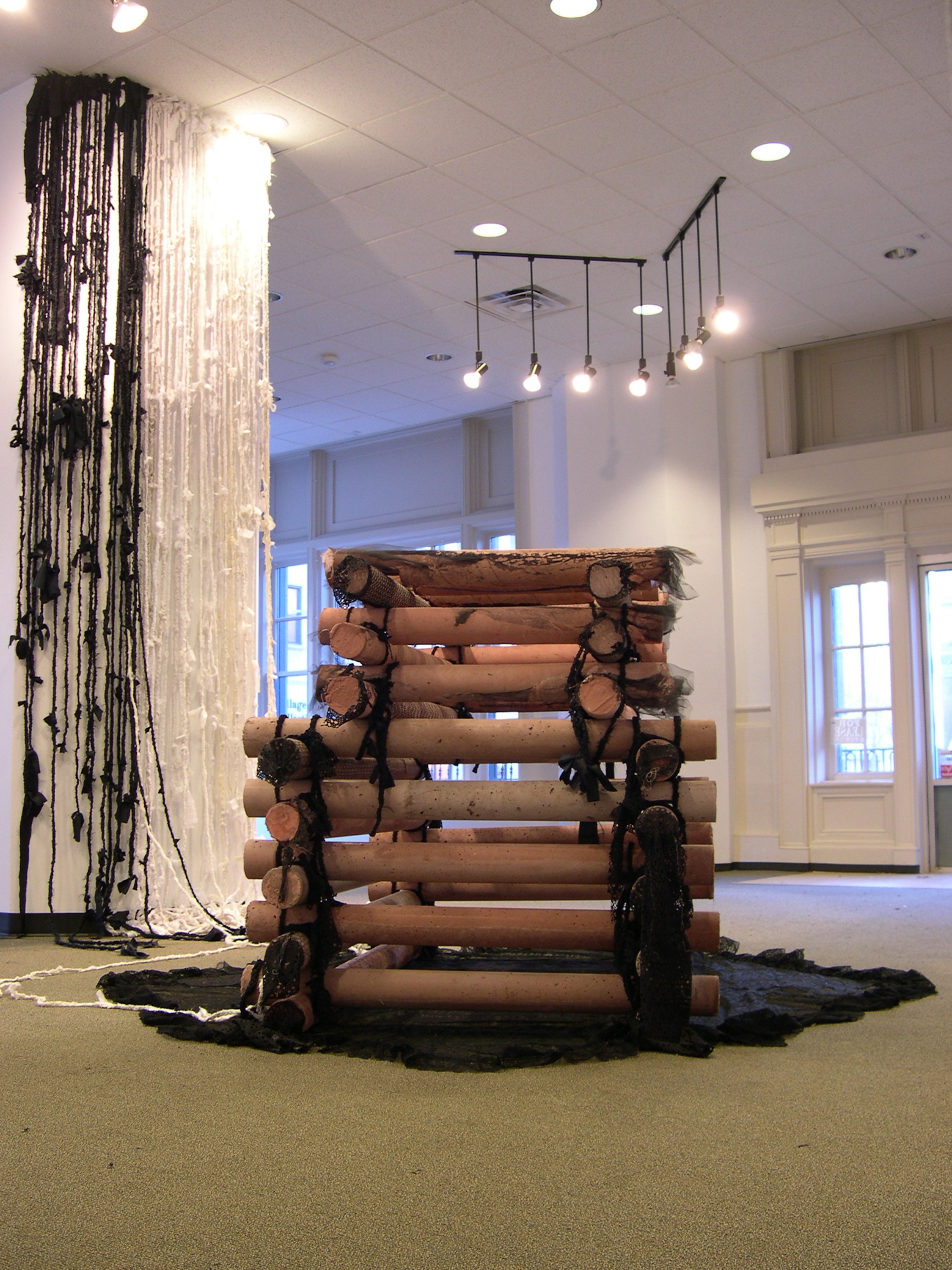   Cabin , 2008 Cast cement, lace and braided silk, 60x48x48 inches 