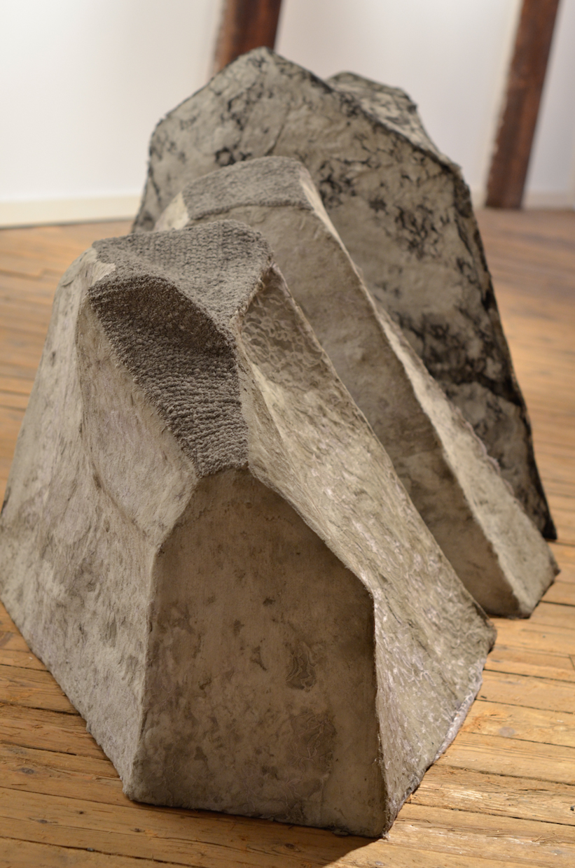   Greenwood Rock , 2015 Cement, lace and steel, 40x70x13 inches 