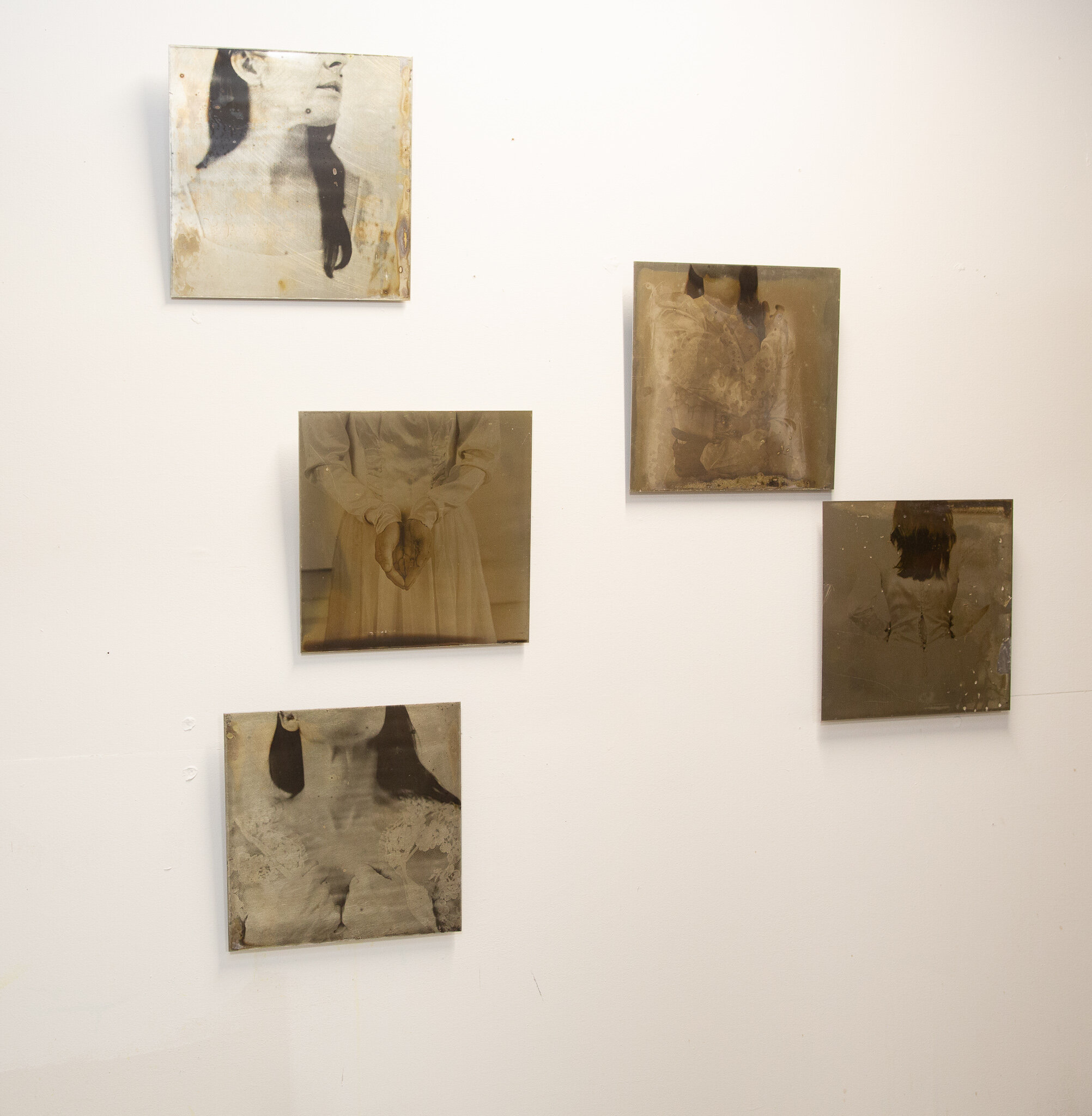  Installation view of  The Void  Liquid emulsion on found steel plates, ea. 12x12 inches 