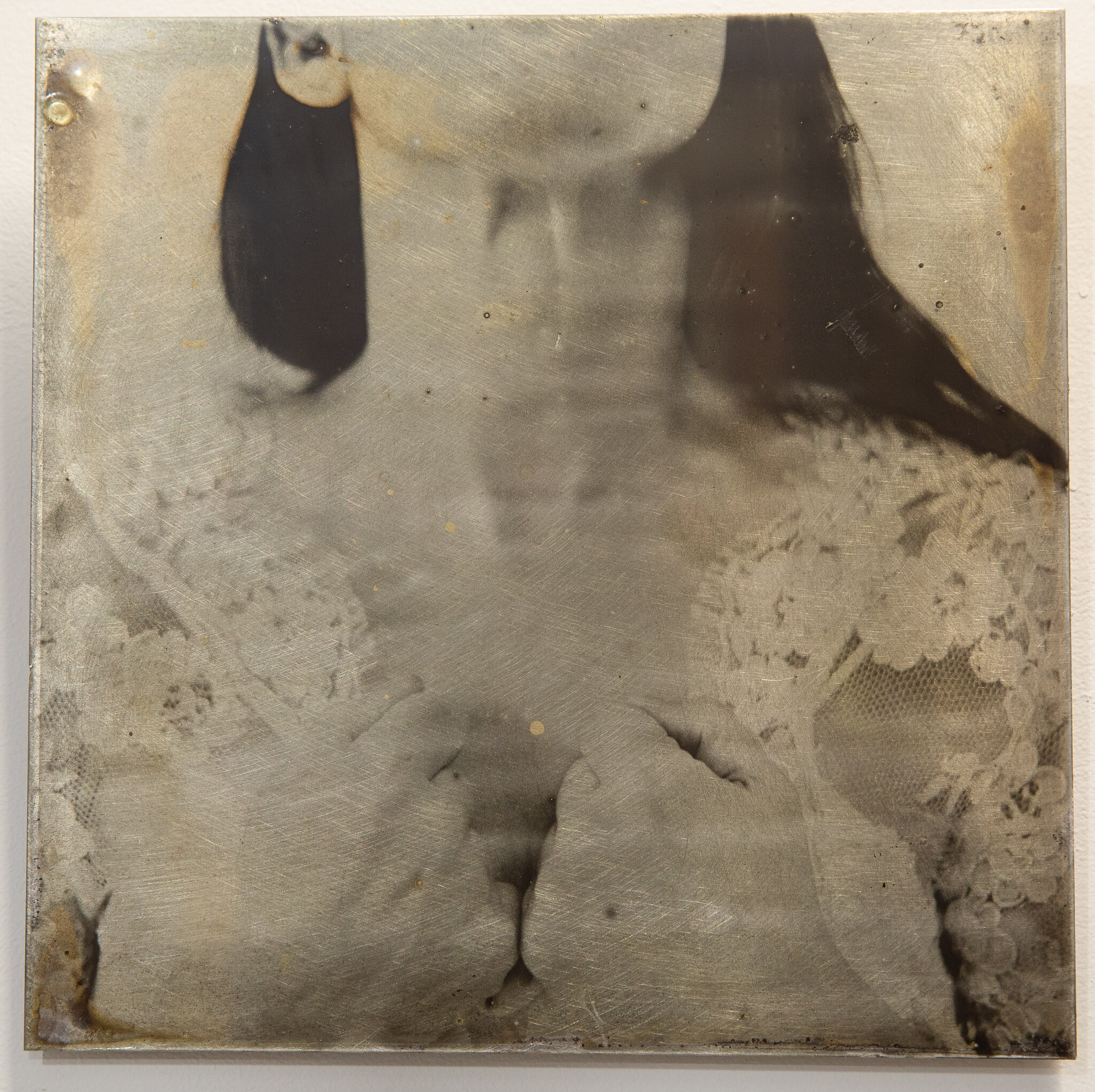  Untitled (photograph from the void) , 2020 Liquid emulsion on found steel plates, 12x12 inches 