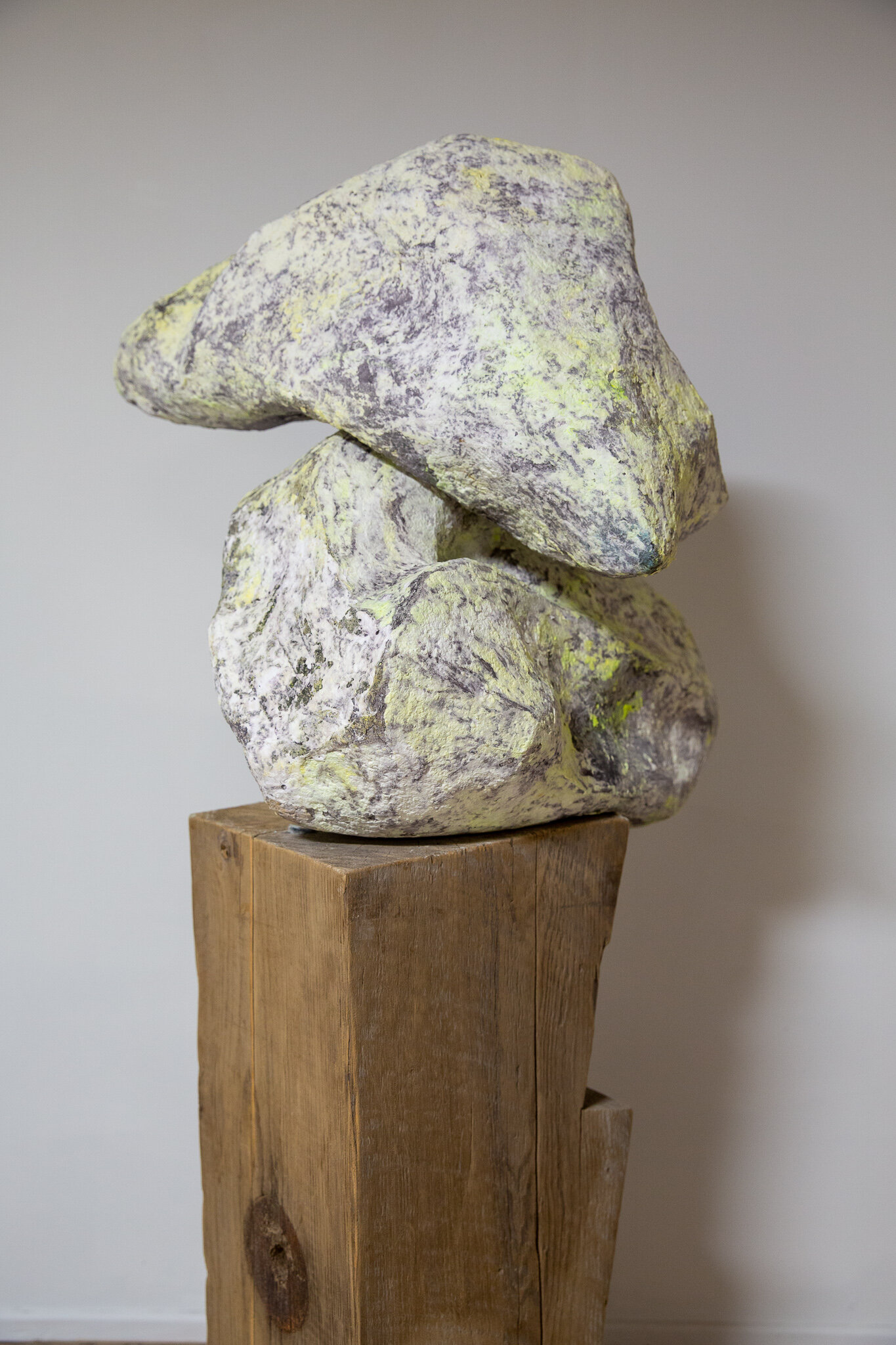   Stacked Bodies , 2020 Paper mache, paper pulp, liquid watercolor, wood, 47x24x20 inches   
