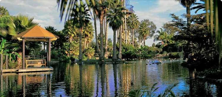 THE GATHERING SPOT : The private island resort of Paradise Point is a quick drive from downtown San Diego, but its fire-pit-studded beach and Polynesian-accented bungalows feel like another planet. Wedding guests unpack and don’t leave the grounds all weekend. (PHOTO: Courtesy of Paradise Point)