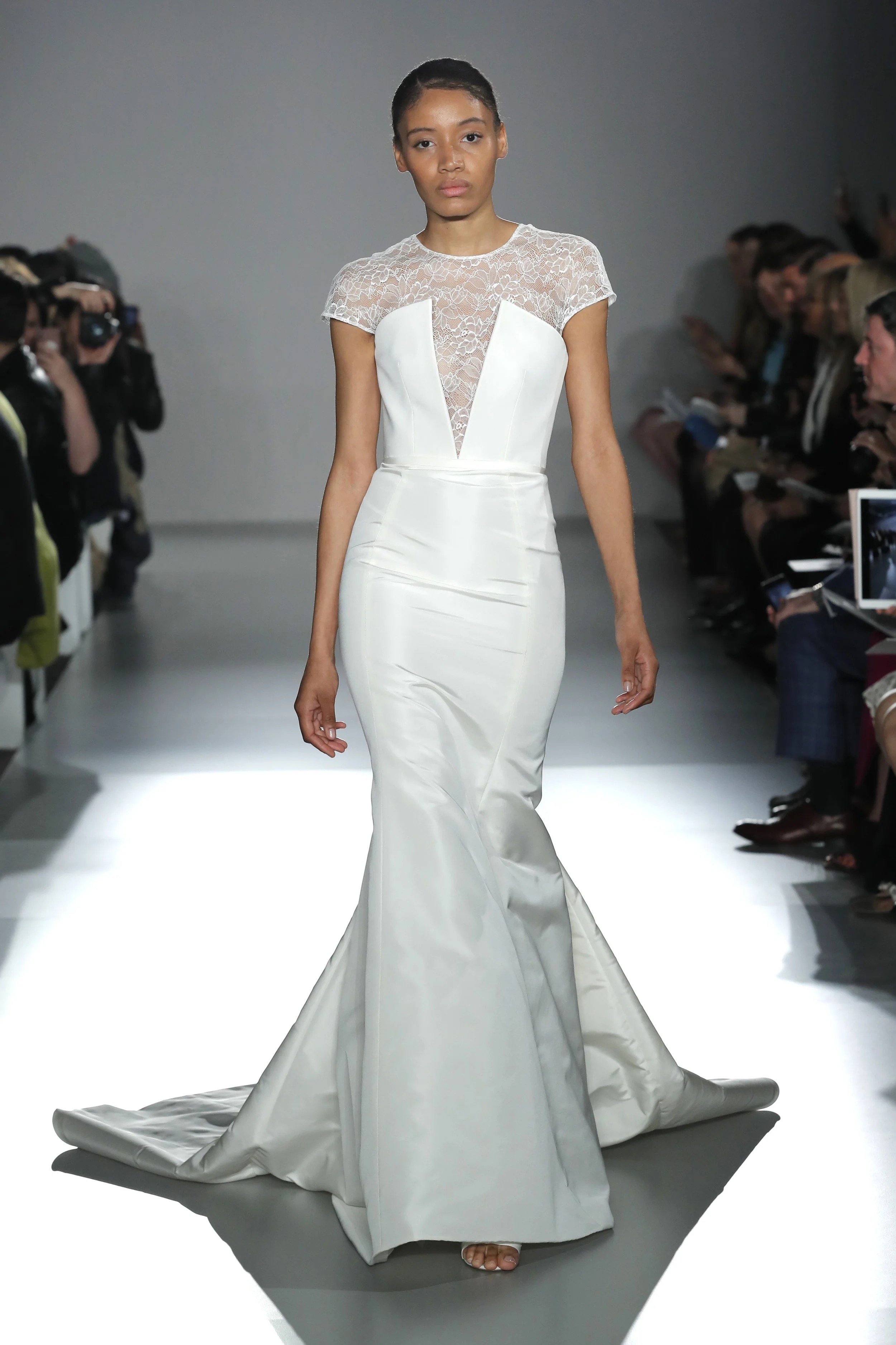  NEW YORK, NEW YORK - APRIL 12: A model walks the runway for Amsale Blue Label collection during Amsale Spring 2020 Bridal Runway Show on April 12, 2019 in New York City. (Photo by JP Yim/Getty Images for Amsale) 
