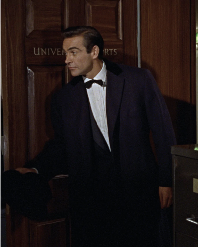 The midnight navy overcoat as worn by Sean Connery in DR NO (1962)