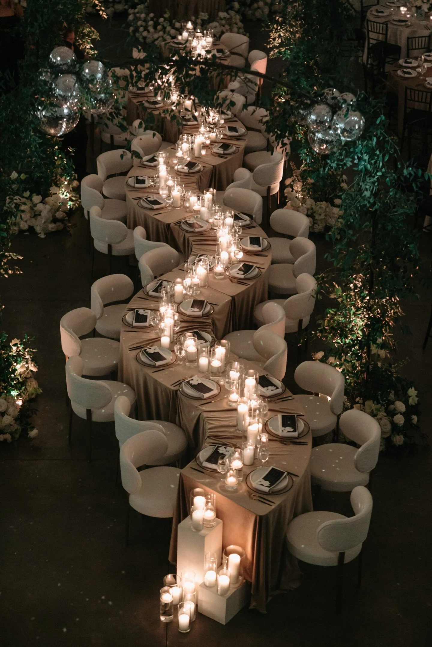 This year, Serpentine tables are IN. A stunning, moody wedding design by @devascosdaughtersdesign 🕯️

#2026bride #tablescapedesign #eventdesign #weddingstyling #weddinginspo