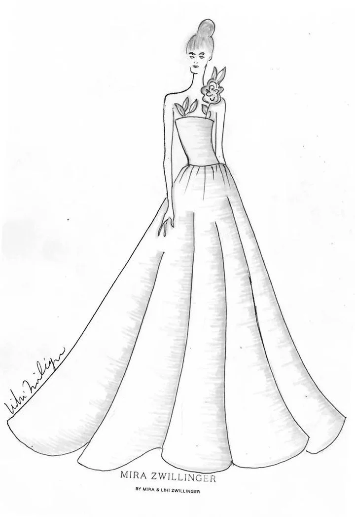A sketch by @mirazwillinger with floral details hints at her upcoming Spring 2027 collection. 

NY Luxury Bridal Fashion week April 7th-10th. 

#NYLBFW #WeddingInspiration #BridalFashion #WeddingDress #BridalInspo #WeddingStyle #RomanticWedding #Brid