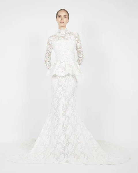 @reemacrawedding
Bows and Roses Bridal Collection 

Timeless lace artistry. A high neckline, sculpted sleeves, and a peplum waist showcasing couture craftsmanship 

#NYLBFW #WeddingInspiration #BridalFashion #WeddingDress #BridalInspo #WeddingStyle #